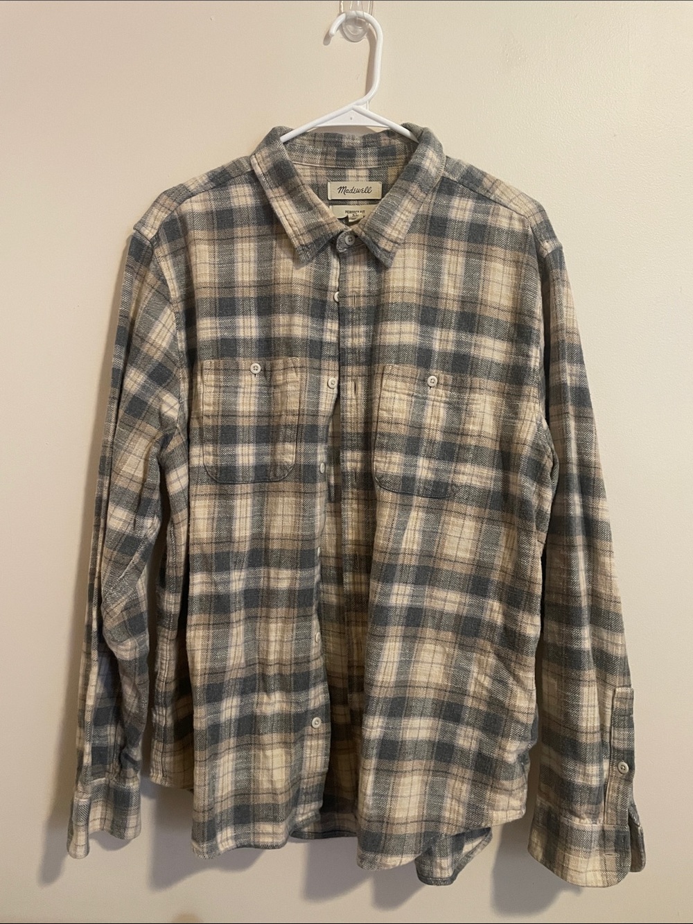 Madewell Men’s Blue-Grey & Cream Plaid Flannel Shirt